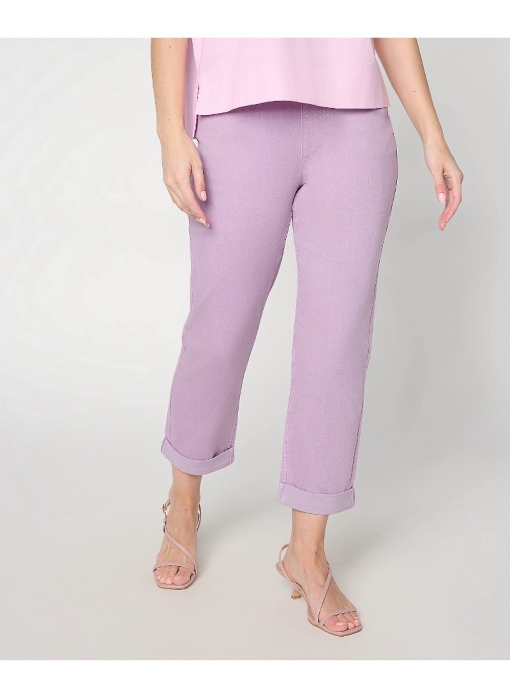 LOGO by Lori Goldstein Lilac Wisteria Size 10 Cuffed Boyfriend Jeans